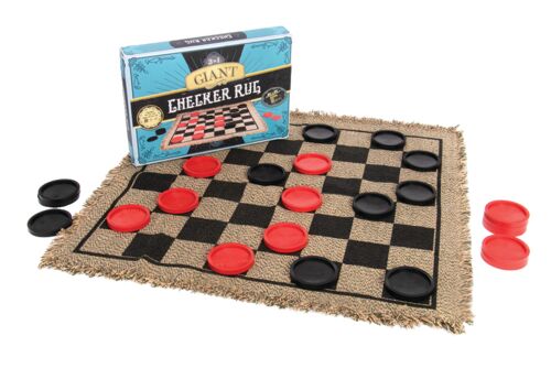 Giant 3-In-1 Checkers & Mega Tic Tac Toe With Reversible Rug