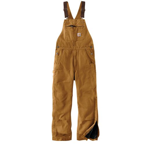 Men's Loose Fit Washed Duck Insulated Bib Overall in Brown