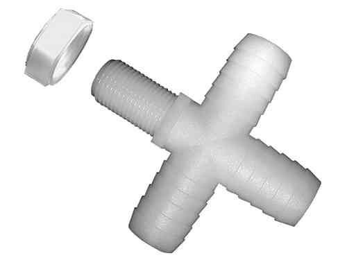 11/16" Male UN Cross Adapter With 3 Hose Barb Ends