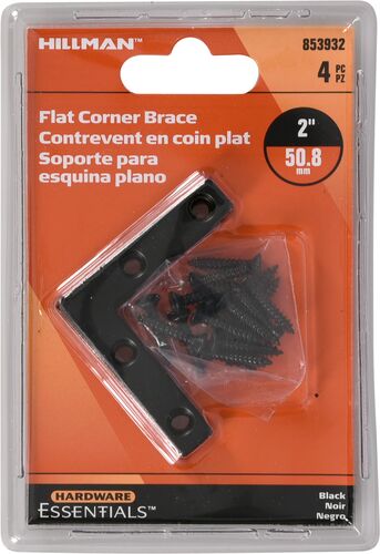 Hardware Essentials Flat Corner Iron Black 4-Pack - 2" x 3/8"