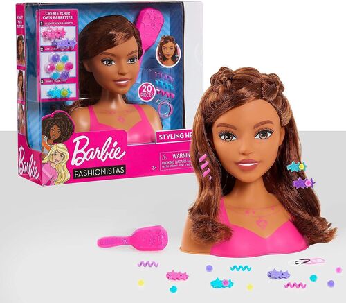 Barbie Fashionistas 8-Inch Styling Head with Brown Hair 20-Pieces
