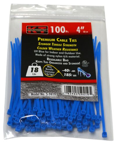 4" Ultra Light Duty Cable Ties in Blue - 100/pk