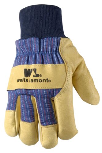 Men's White Mule Leather Insulated Knit Wrist Gloves