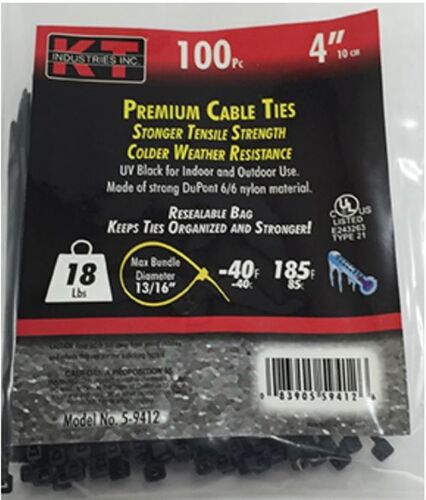 4" Ultra Light Duty Cable Ties in UV Black - 100/pk