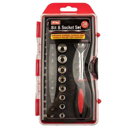 38 Piece Compact Bit and Socket Set w/ Stubby Ratchet Handle & Extension Bar