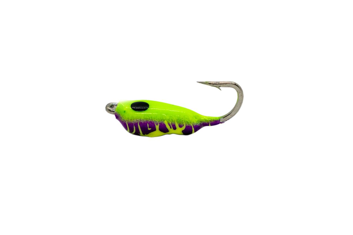Widow Maker #12 Tungsten Shrimp Jig in Glow Chartreuse/Purple