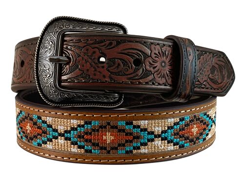 Boy's 1-1/4" Genuine Leather Belt in Brown/Aztec
