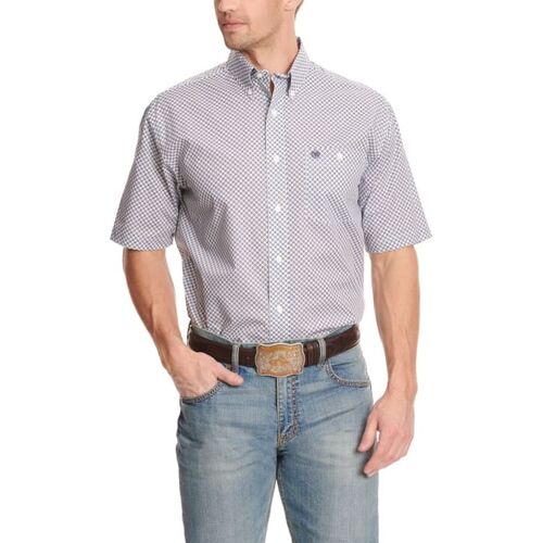 Classic Fit Short Sleeve Western Shirt in Navy Blue Geo Print