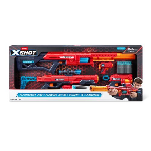 X-Shot Excel Ranger X8 & Hawk Eye & Fury 4 & Micro Combo Pack (24 Darts)
