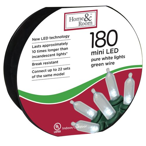 180-Count Mini LED Light Set in Pure White/Green Wire