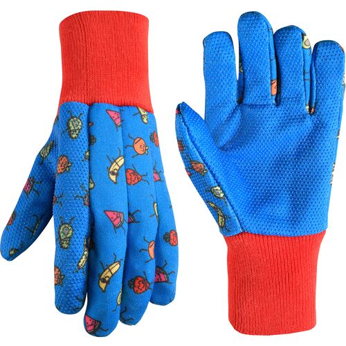 Kid's Jersey Grip Work & Gardening Gloves in Blue/Red
