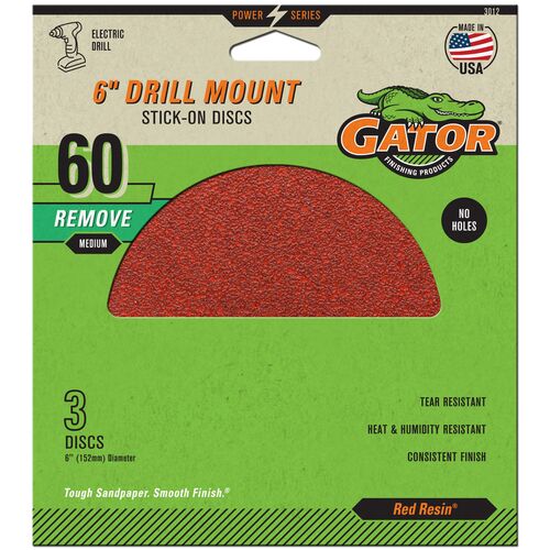 6" Drill Mount Stick-On Sanding Discs 3-Pack - 60 Grit