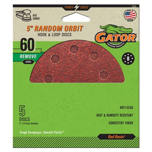 5" Random Orbit Hook & Loop Sanding Discs 5-Pack - 60 Grit