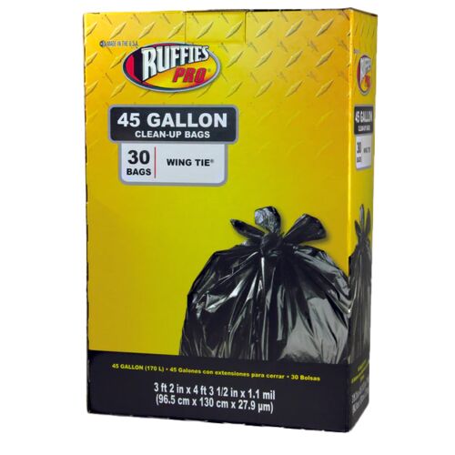 45 Gallon Wing Tie Clean-Up Trash Bags in Black - 30 Count