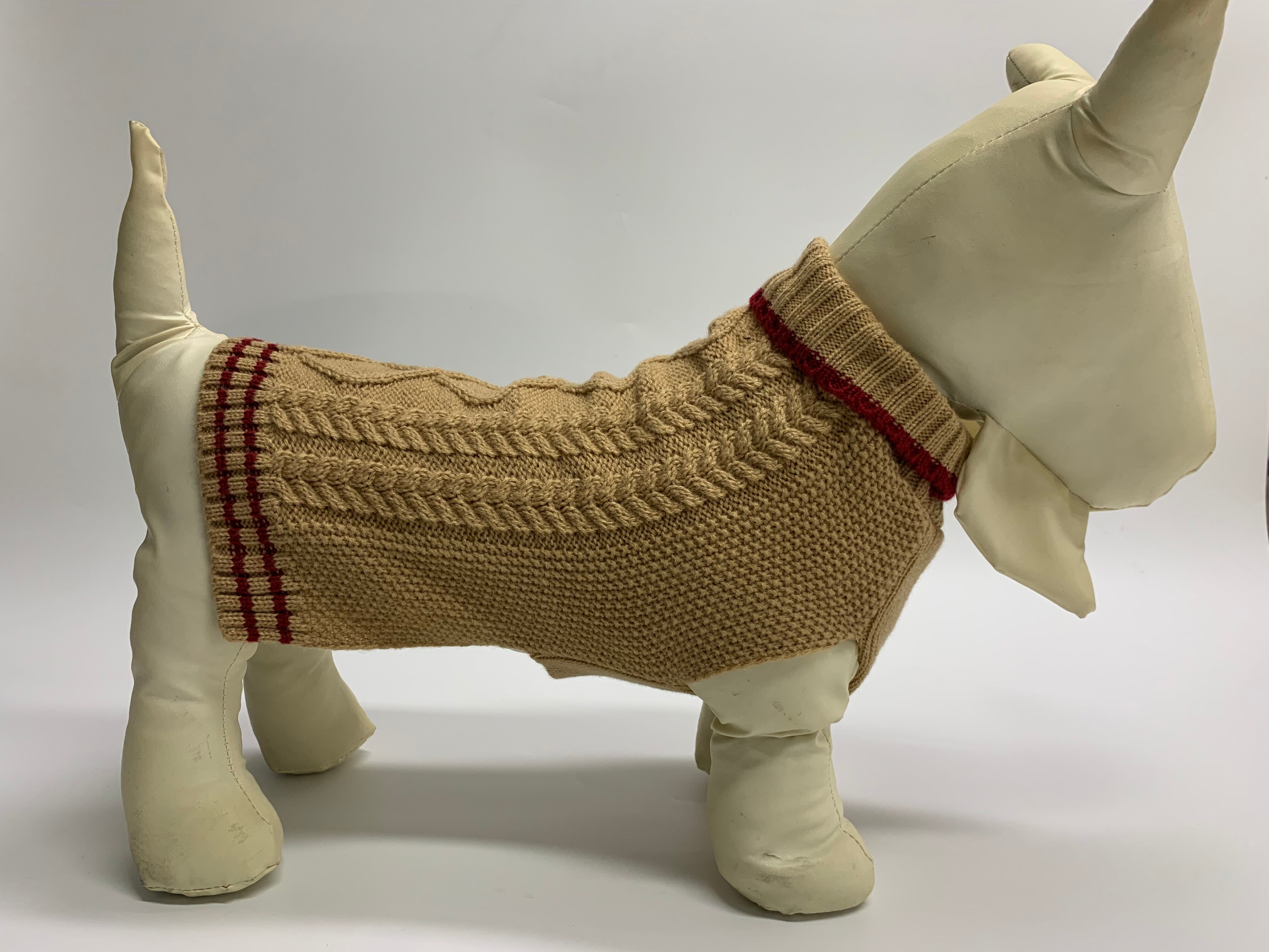 Pet Dog Beige With Red Sweater - L