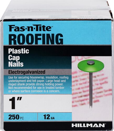 Fas-N-Tite Electro-Galvanized Plastic Cap Roofing Nails 250 Count - 1"