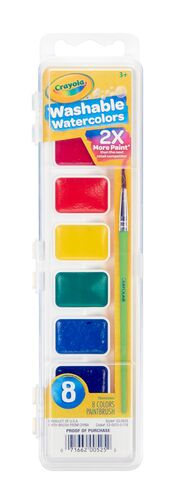 8 Count Washable Watercolors with Brush