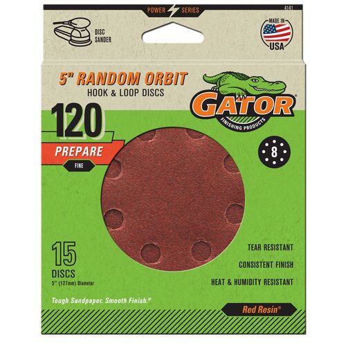 5" Random Orbit Hook & Loop Sanding Discs 15-Pack - 120 Grit