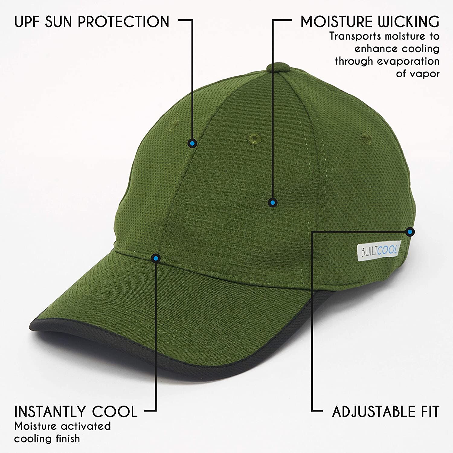 BUILTCOOL Mesh Cooling Baseball Hat - Moisture Wicking Ball Cap