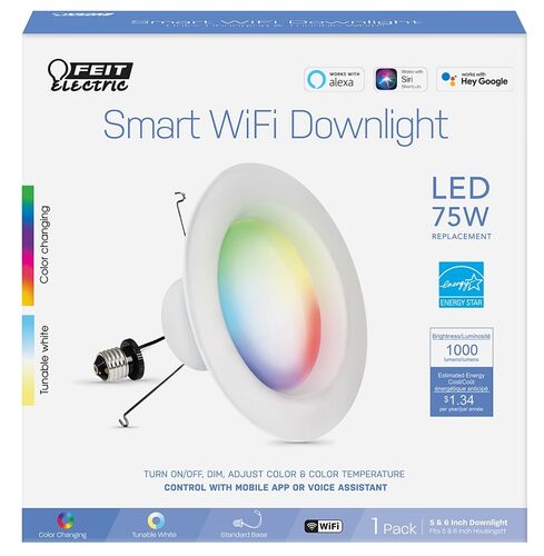 6" 75W Replacement Color Changing Smart Alexa Google Wi-Fi Recessed Downlight