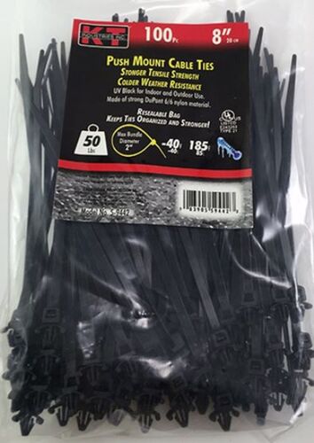 7.9" Push Mount Cable Ties in UV Black - 100-Pack