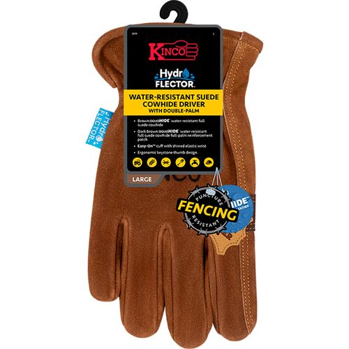 Men's Hydroflector Water-Resistant Premium Suede Cowhide Driver Gloves with Double-Palm