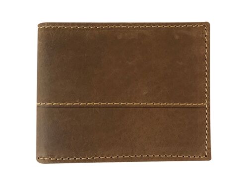 Men's Leather Stitch Passcase Wallet in Brown