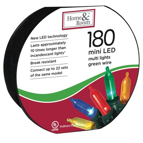 180-Count Mini LED Light Set in Multi/Green Wire