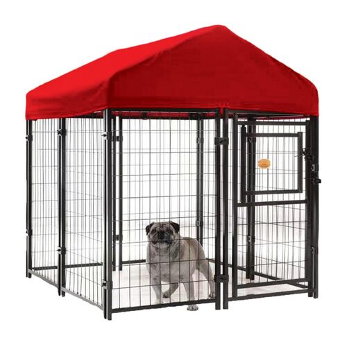 Black Welded Wire Kennel Kit with Red Top - Small 48" L X 48" W X 52"