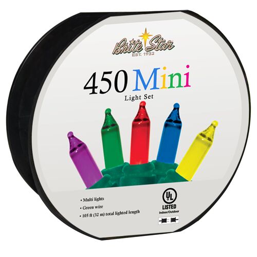 450-Count Mini Light Set in Multi/Green Wire
