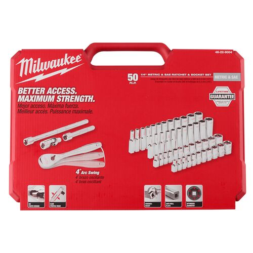 1/4" Drive 50-Piece Ratchet & Socket Set - SAE & Metric