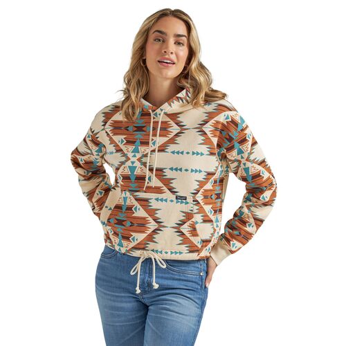 Women's Allover Southwestern Cinched Hoodie n White Smoke