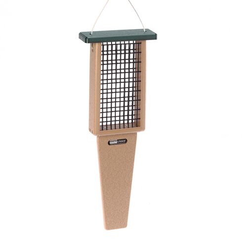 Suet Feeder with Tail Prop for Two Cakes in Taupe & Green Recycled Plastic