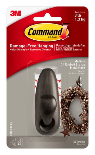 Command Oil Rubbed Bronze Medium Forever Classic Single Hook w/ 2 Strips