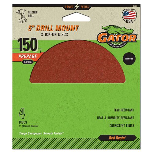 5" Drill Mount Stick-On Sanding Discs 4-Pack - 150 Grit