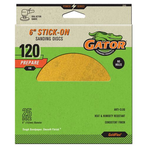 6" Dual Action Sander Stick-On Sanding Discs 25-Pack - 120 Grit
