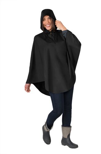 Pouchables Rain Poncho With Hood In Black