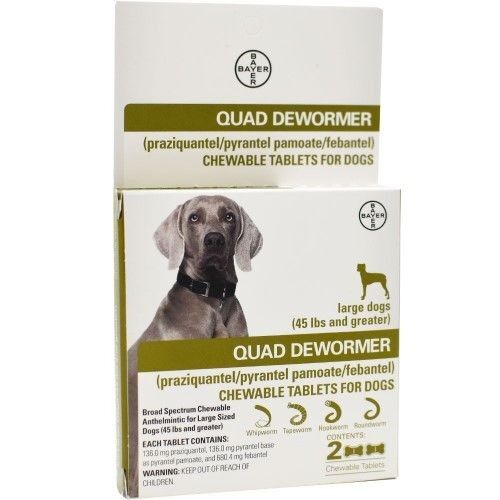 Quad Dewormer For Large Dogs Over 40 lbs -  2 Chewable Tablets