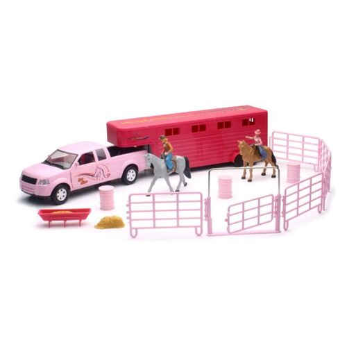1:20 Pink Pickup Truck with Horse Trailer