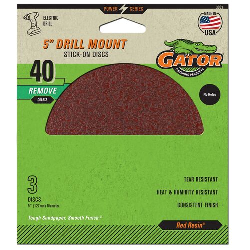 5" Drill Mount Stick-On Sanding Discs 3-Pack - 40 Grit