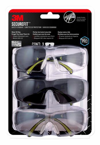 SecureFit 400 Safety Eyewear 3-Pack - Clear + Mirror + Gray Lenses