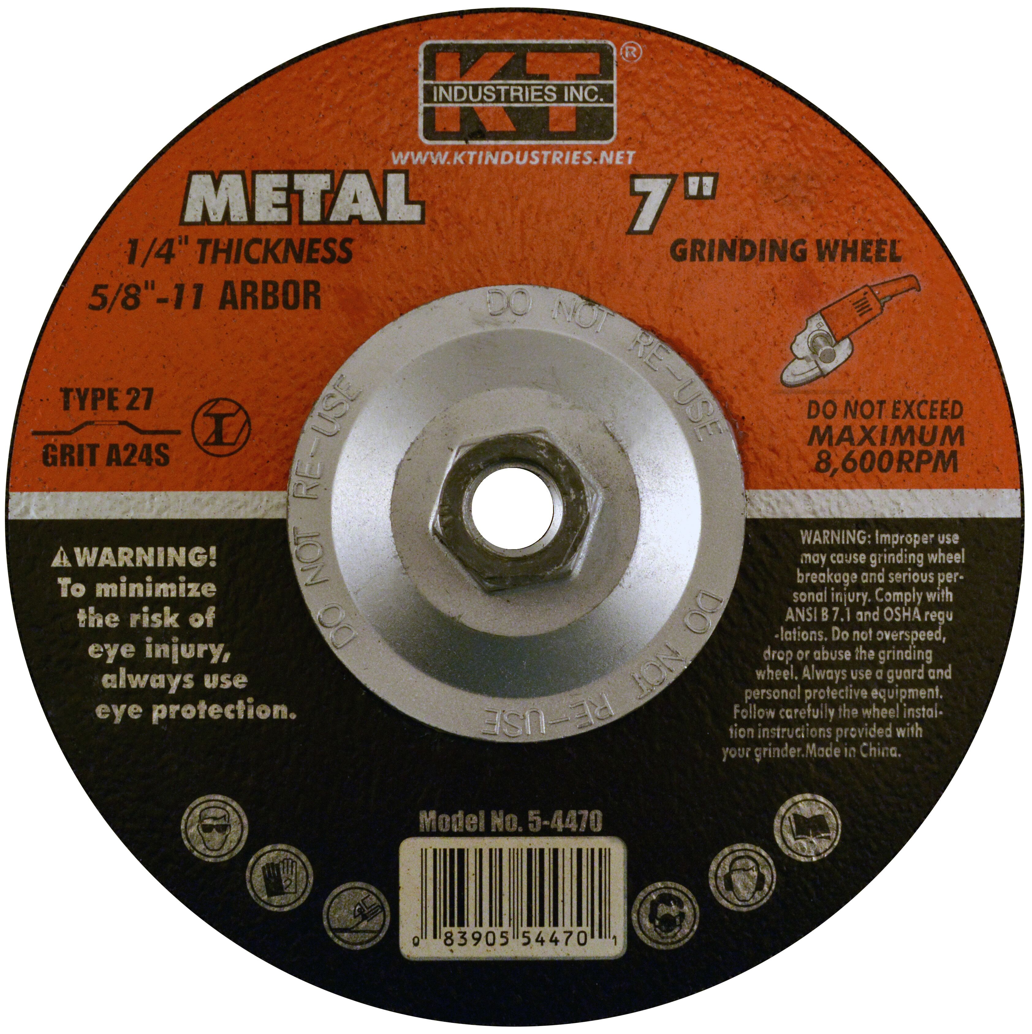 K T Industries Type 27 Metal Grinding Wheel With Hub