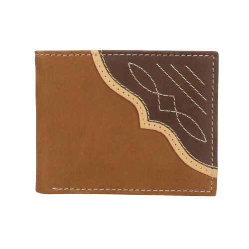 Men's Corner Trim Traveler Bi-Fold Leather Wallet in Cognac Brown