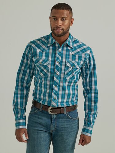 20X Competition Long Sleeve Western Snap Shirt in Teal Madras