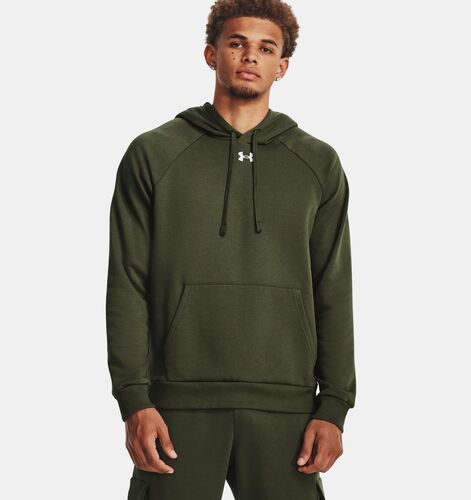 Men's UA Rival Fleece Hoodie in Marine OD Green / White