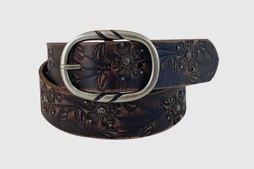 Women's Flower Tooled Leather Belt