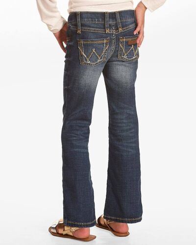 Girls' Flared Boot Cut 5 Pocket Jean with Adjustable Waist in Dark Wash