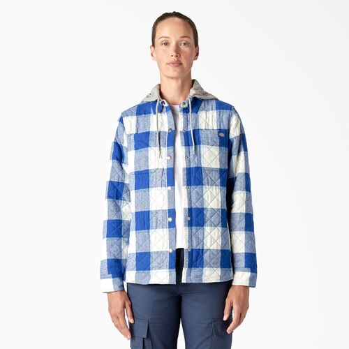 Women's Flannel Hooded Shirt Jacket in Surf Blue Campside Plaid