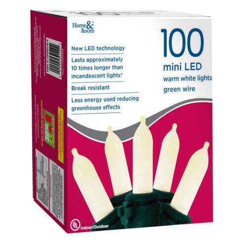 100-Count Mini LED Light Set in Warm White/Green Wire