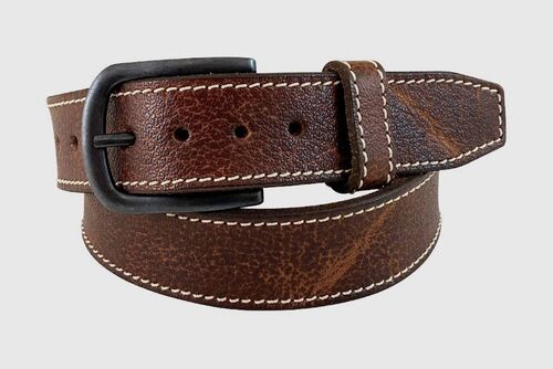 Men's Pebbled Distressed Leather Belt in Brown